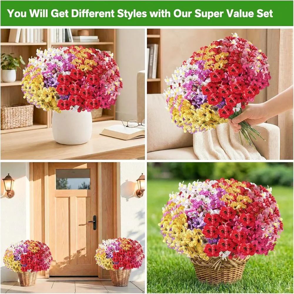 22 Pack Artificial Flowers, Outdoor Indoor, Faux Silk Flowers (Multi-Colour)